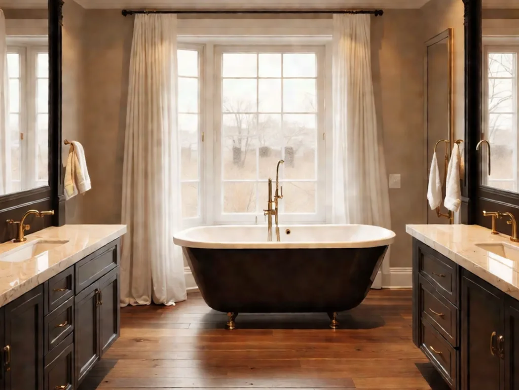 Vinyl vs. Laminate - A rustic bathroom with wood look vinyl