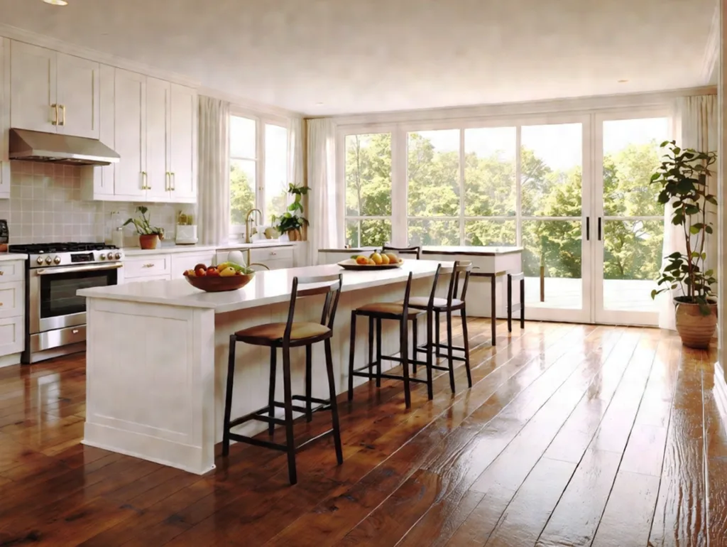 Hardwood Flooring - hand scraped hardwood flooring in a modern kitchen