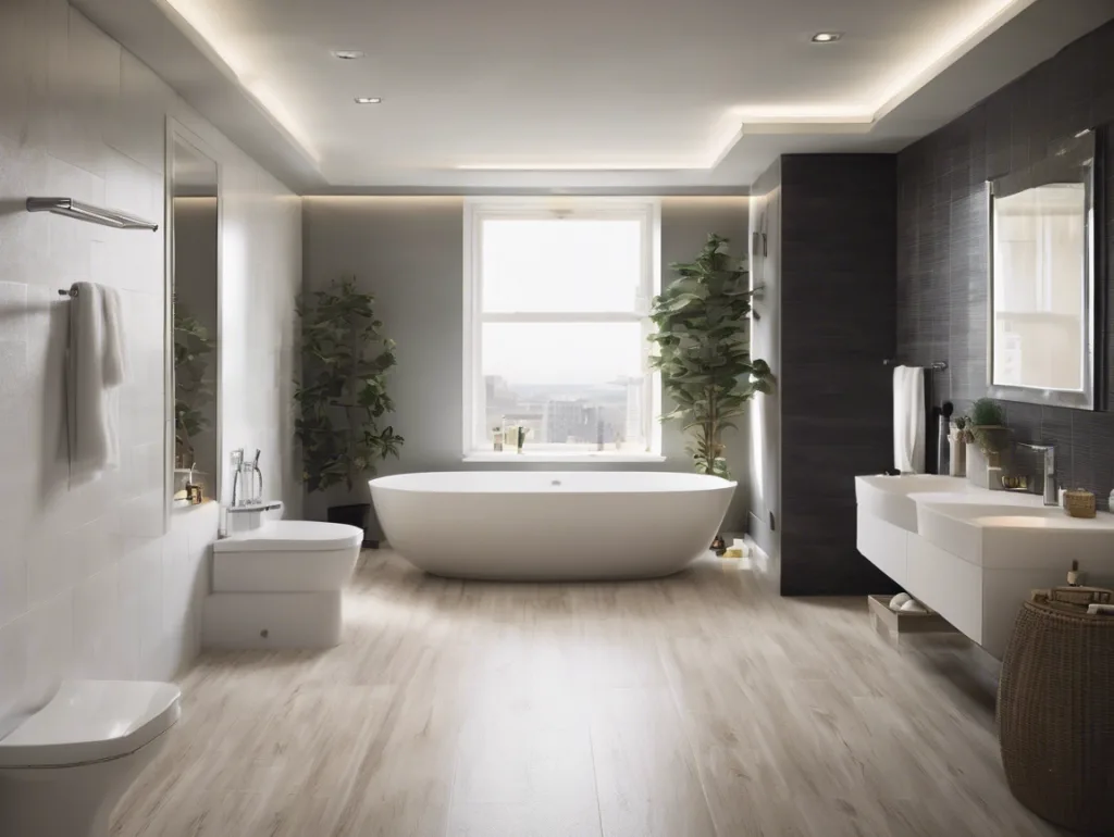 Vinyl vs. Laminate - A modern bathroom with grey vinyl flooring