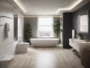 Vinyl vs. Laminate - A modern bathroom with grey vinyl flooring